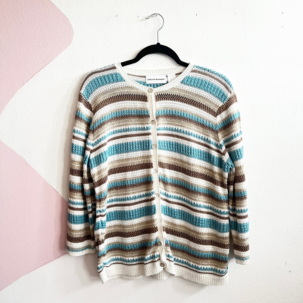 Alfred Dunner Striped Cardigan Vintage‎ Fairycore Cottagecore Coquette Large
